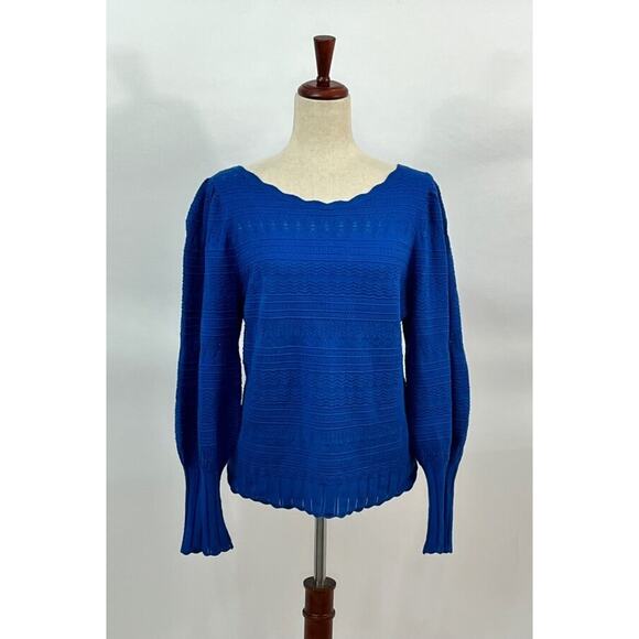 SEZANE Sz XXXL 3xl 14 US XL Roma Blue Pointelle Viscose Knit Pullover Sweater - Picture 2 of 10
